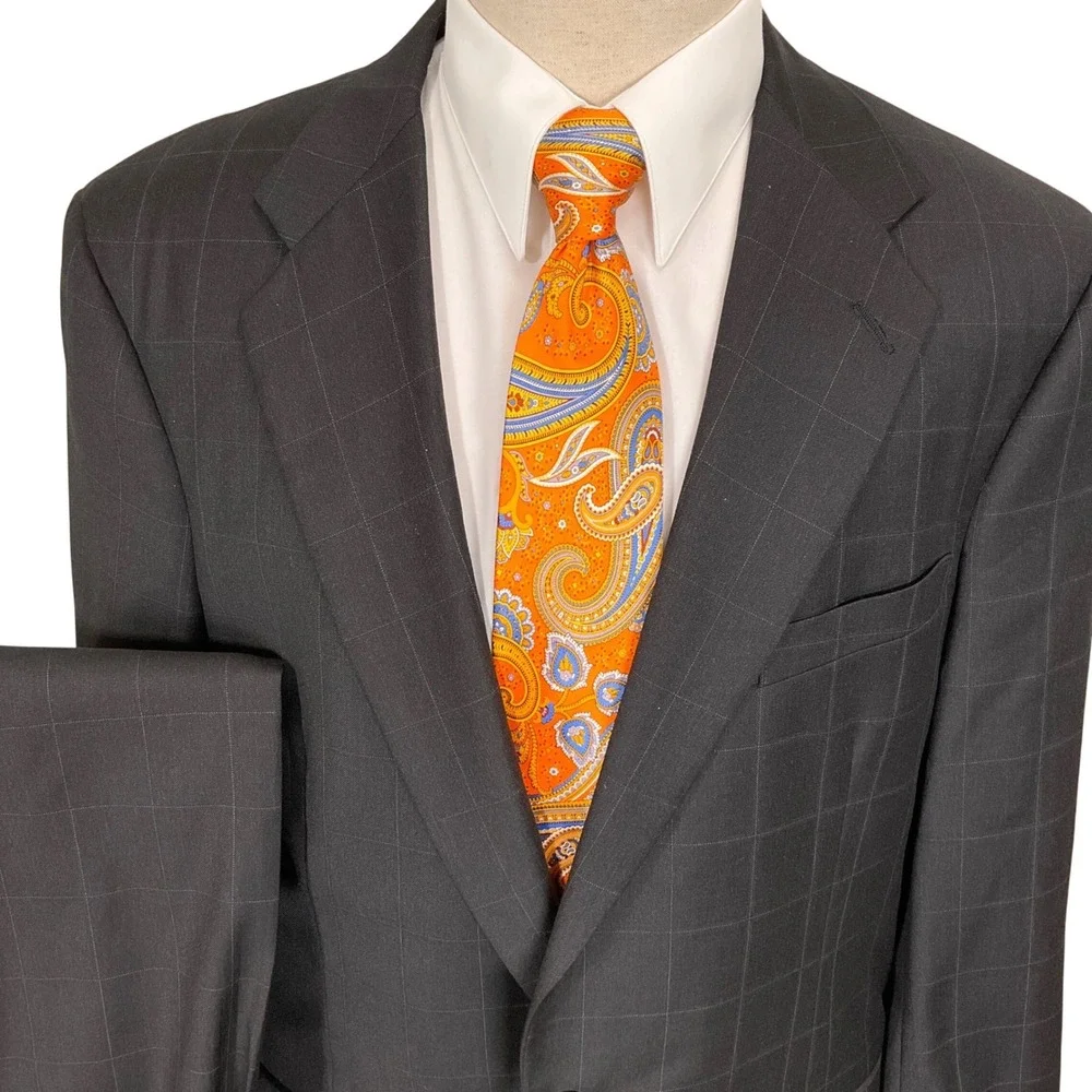 Gabrianda Designs Suit Mens 44R 35W 29L Bespoke Gray Check Super 120s Cashmere